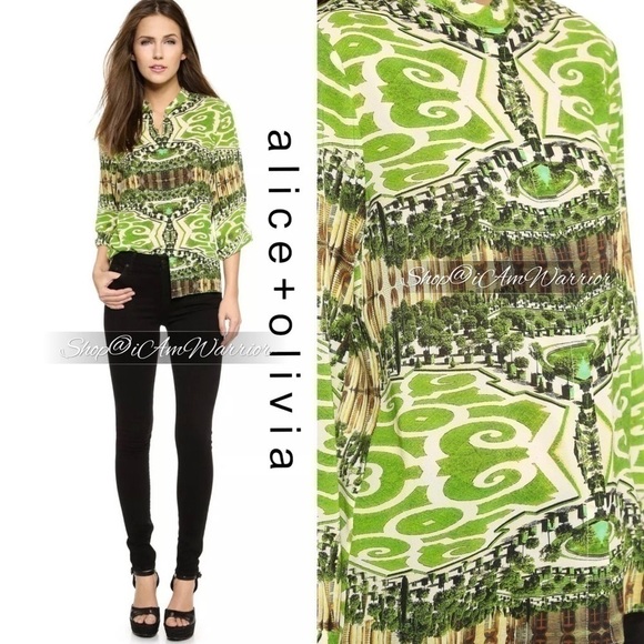 Alice + Olivia mirrored botanical garden silk blouse *shop@iamwarrior - Picture 6 of 16